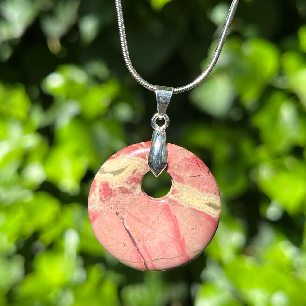 925 silver plated donut shape rhodonite pendant 2088